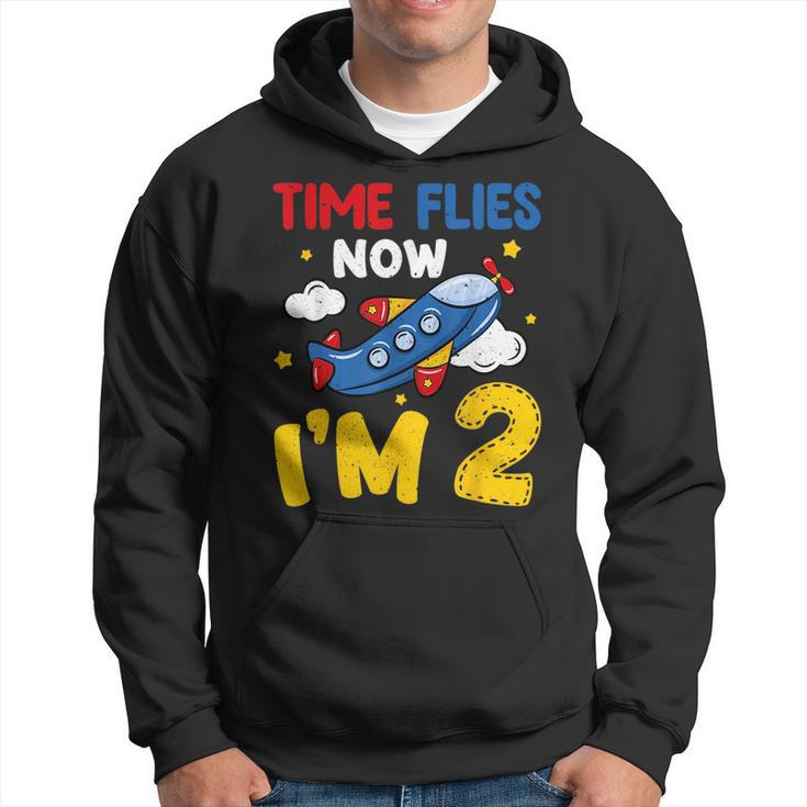 Time Flies Now Im 2 2Nd Birthday Airplane Decoration Party Hoodie