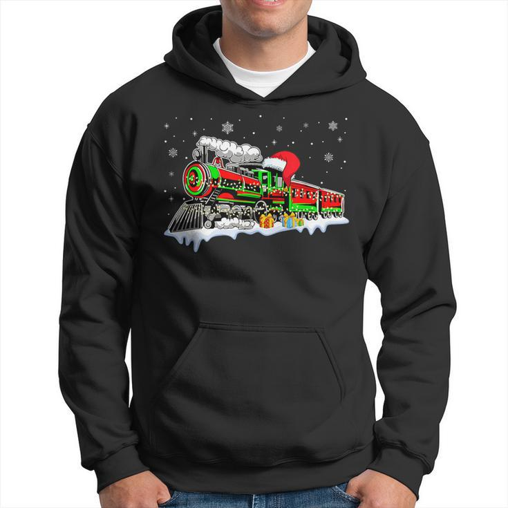 Train Santa Hat Christmas Pajama Train Distressed Xmas Hoodie