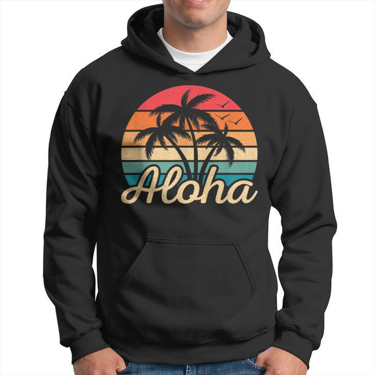 Tropical Hawaiian Retro Palm Tree Sunset Aloha Hawaii Beach Hoodie