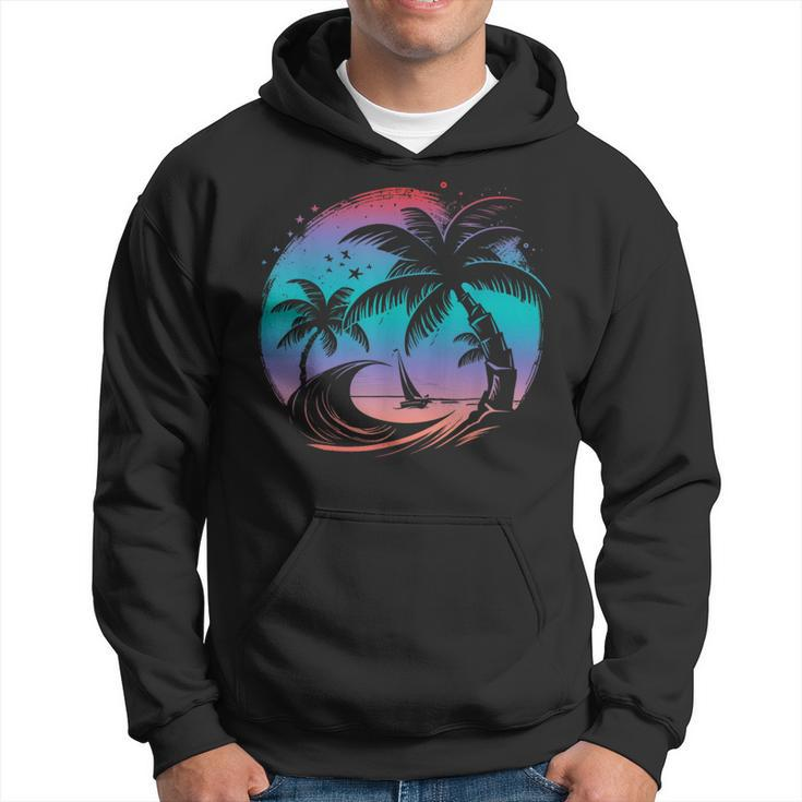 Tropical Palm Trees With Sailboat Beach Island Sunset  Hoodie