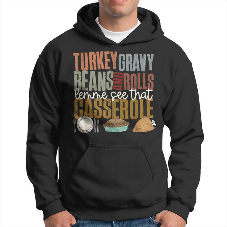 Turkey Gravy Beans Rolls Casserole Retro Thanksgiving Autumn Hoodie