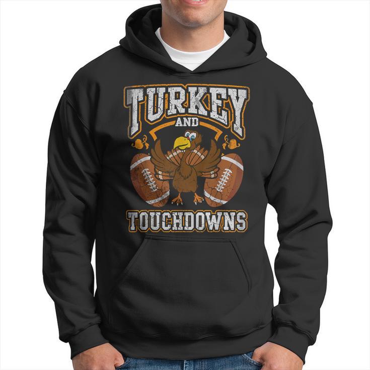 Turkey And Touchdowns Football Retro Thanksgiving Boys Hoodie