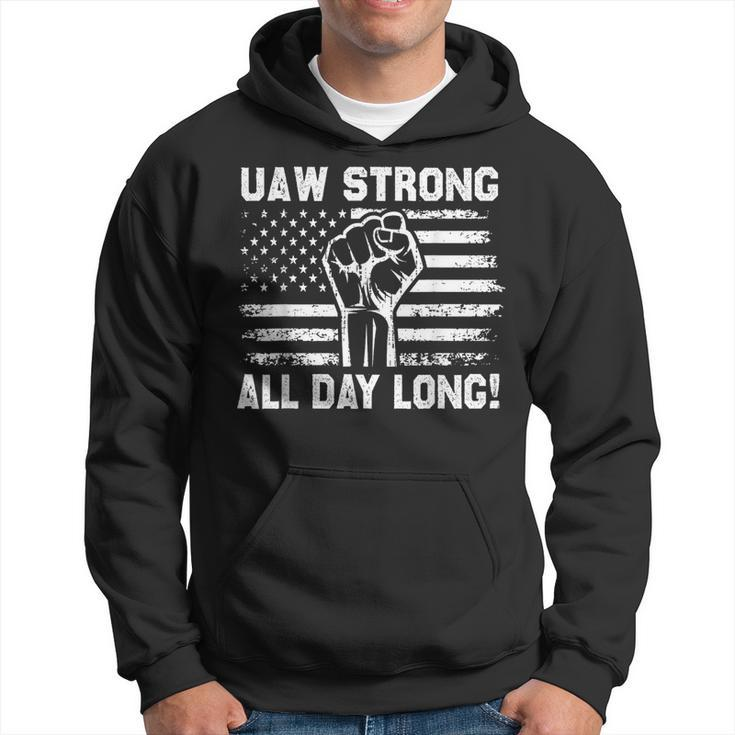 Uaw Strike Usa Flag Red United Auto Workers Picket Sign Hoodie