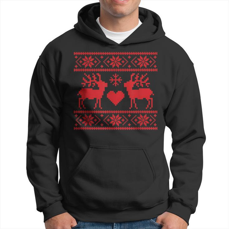 Ugly Christmas Sweater Deer And Hearts Hoodie