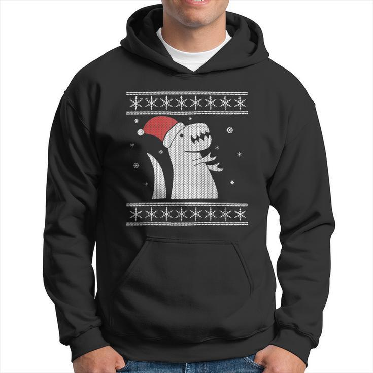 Ugly Christmas Sweater Style Dinosaur In The Snow Hoodie