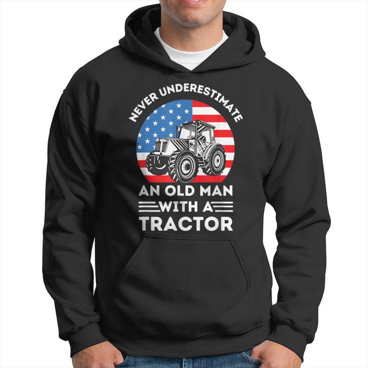 Never Underestimate An Old Man With A Tractor Retro Vintage Hoodie