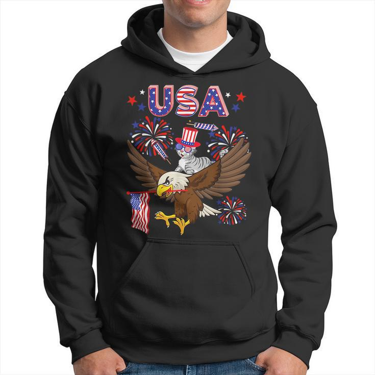 Usa Cute Cat Sunglasses Riding Eagle 4Th Of July Lover Usa Funny Gifts Hoodie