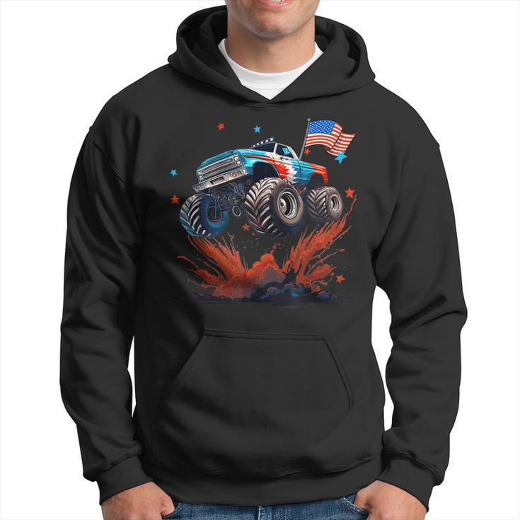 Usa Patriotic Monster Truck Jump Colorful Red White Blue Hoodie