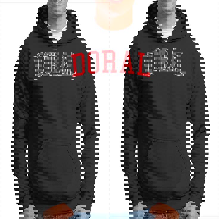 Vintage Doral Fl Varsity Style Red Text Hoodie
