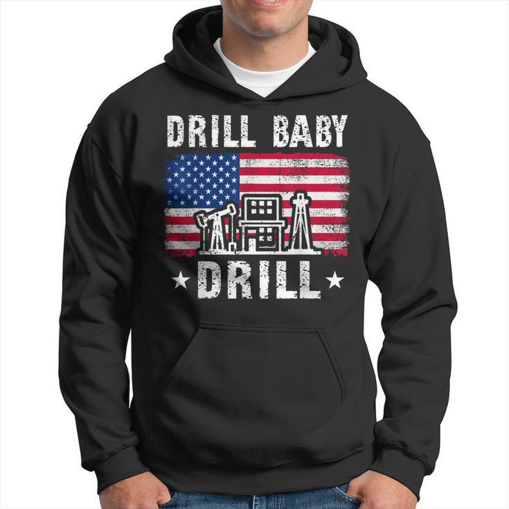Vintage Drill Baby Drill American Flag Trump Funny Political Hoodie