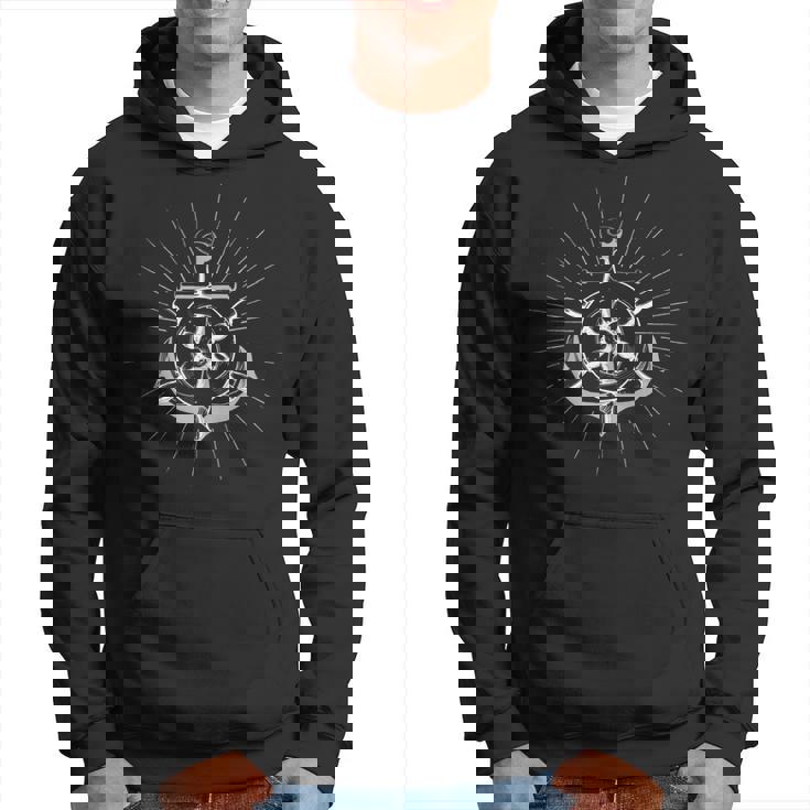 Vintage Hand Drawn Anchor And Ship Wheel Design White - Hoodie