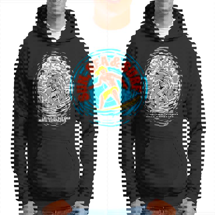 Vintage Sun Sea Surf Hermosa Beach California Retro Surfing Hoodie