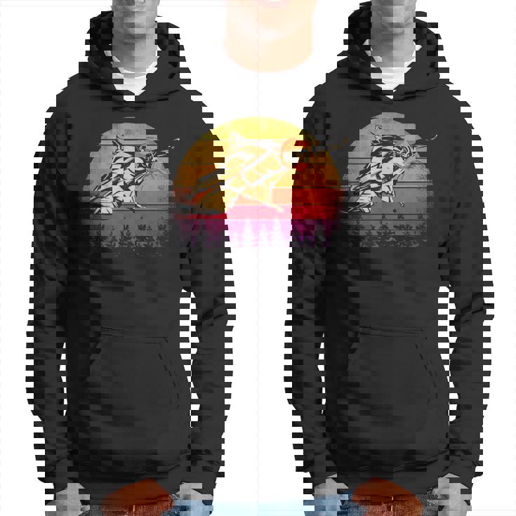 Vintage Sunset Squirrel Flying On Retro Hoodie