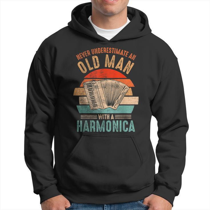 Vintage Never Underestimate An Old Man With A Harmonica Hoodie