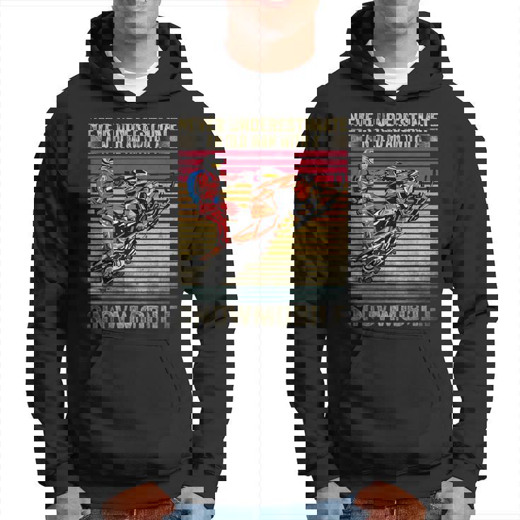 Vintage Never Underestimate An Old Man With A Snowmobile Hoodie