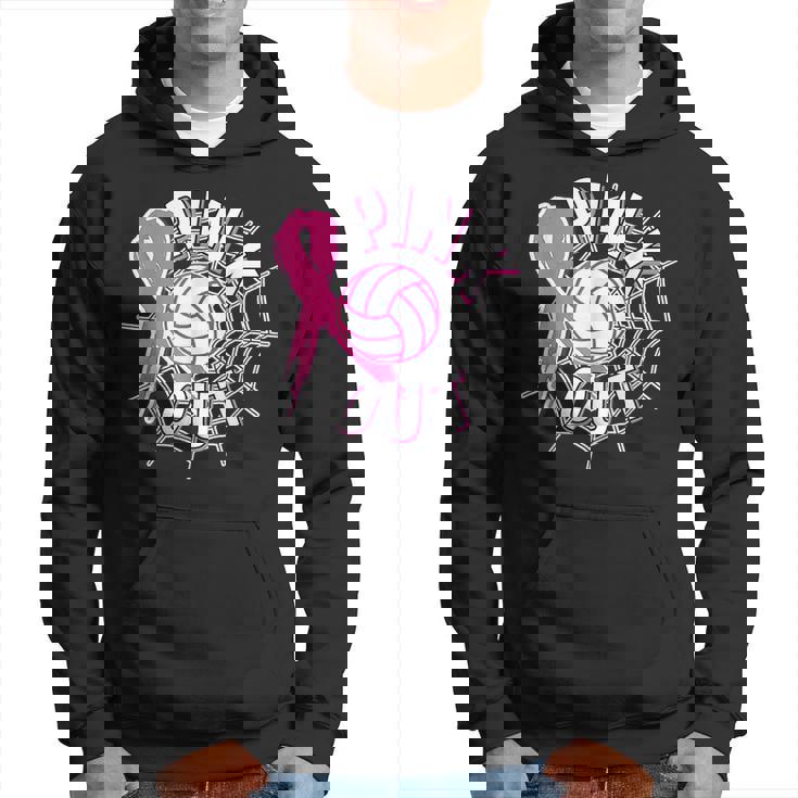 Volleyball Pink Out Pink Ribbon Breast Cancer Awareness Hoodie