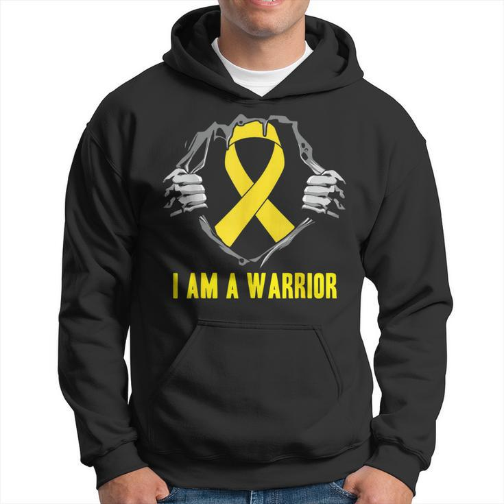 I Am A Warrior Childhood Cancer Awareness Gold Ribbon Hoodie