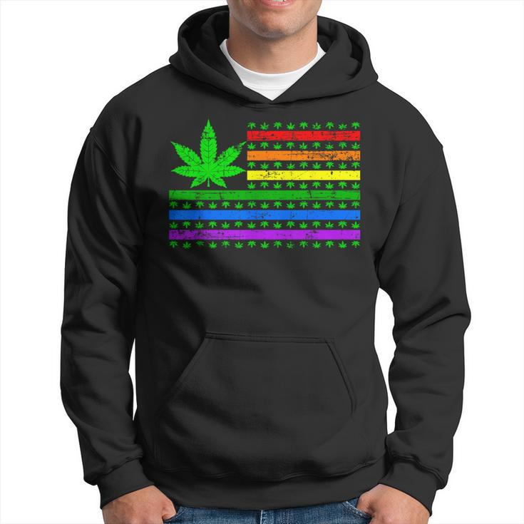 Weed Marijuana Cannabis Gay Lgbt Pride American Flag Trans Hoodie