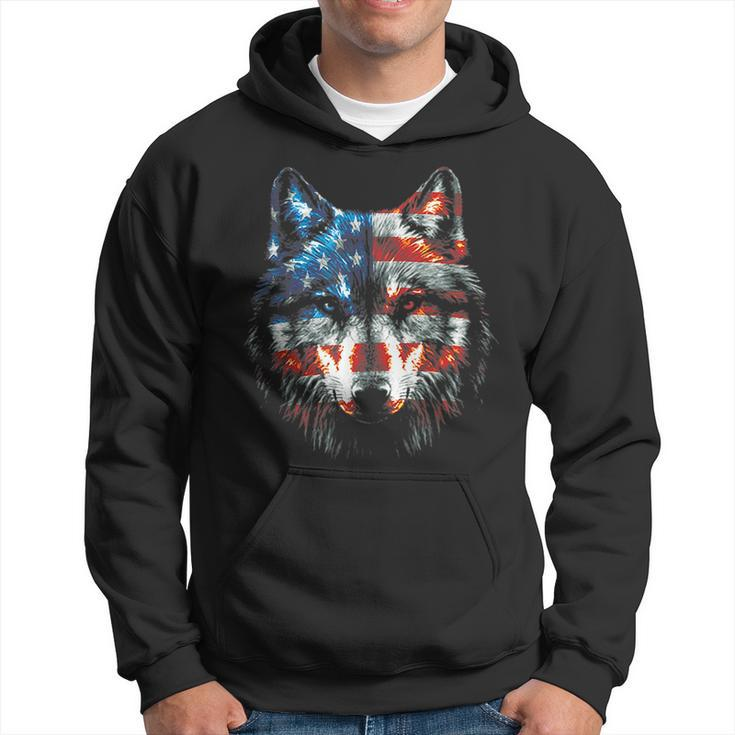 Wolf American Flag Usa 4Th Of July Patriotic Wolf Lover Patriotic Funny Gifts Hoodie