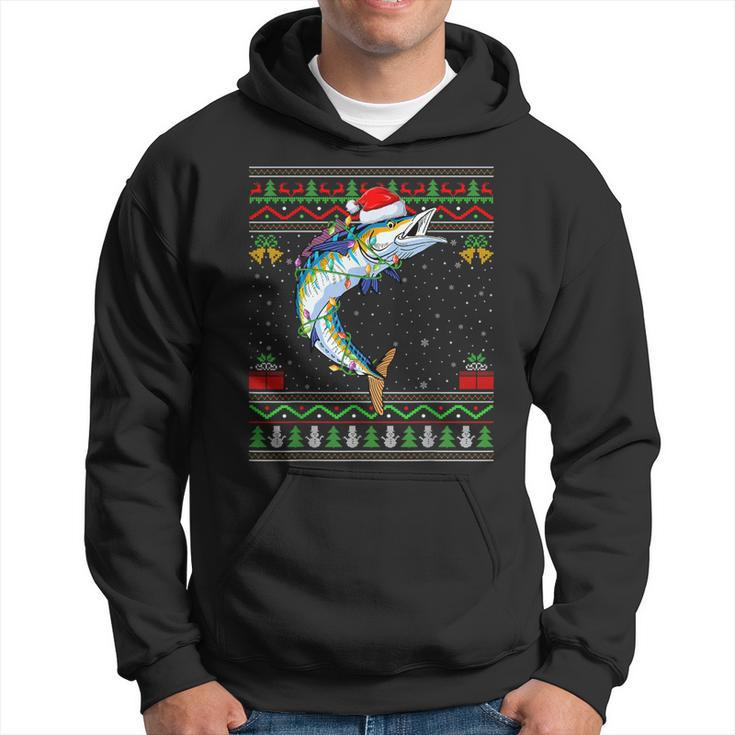 Xmas Lights Ugly Sweater Style Santa Wahoo Fish Christmas Hoodie