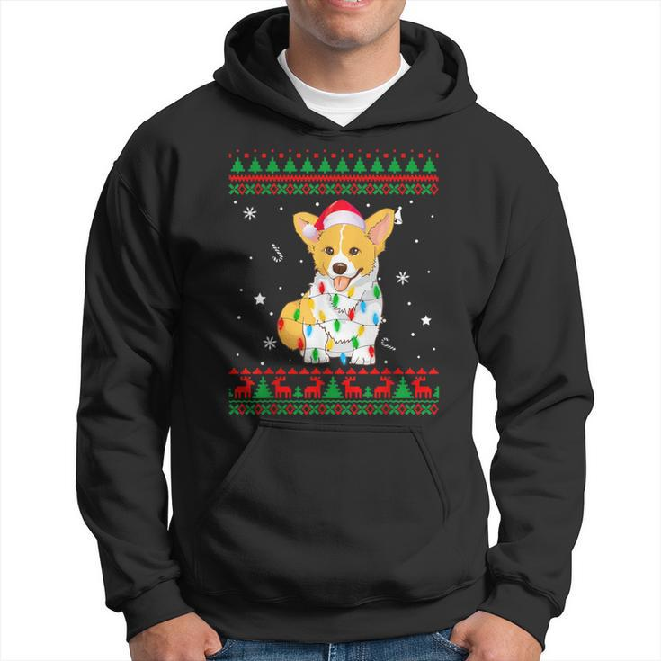 Xmas Ugly Sweater Christmas Lights Corgi Dog Lover Hoodie
