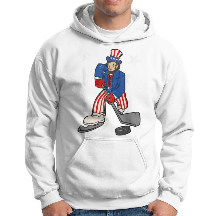 Abraham Lincoln Playing Hockey Funny 4Th Of July Hockey Hoodie