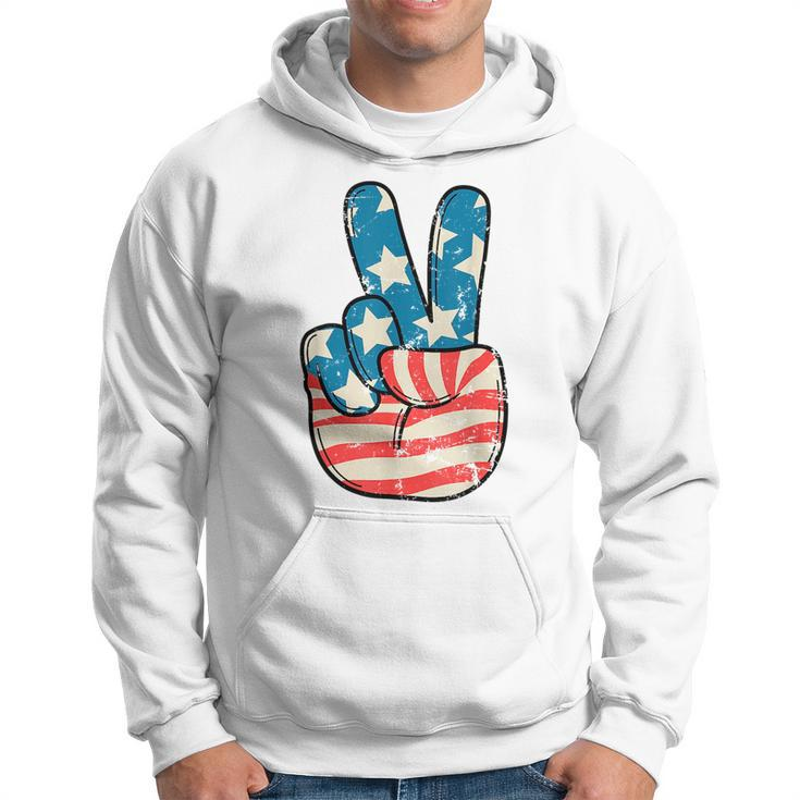 American Flag Peace Sign Hand 4Th Of July Patriotic Men Boys  Patriotic Funny Gifts Hoodie