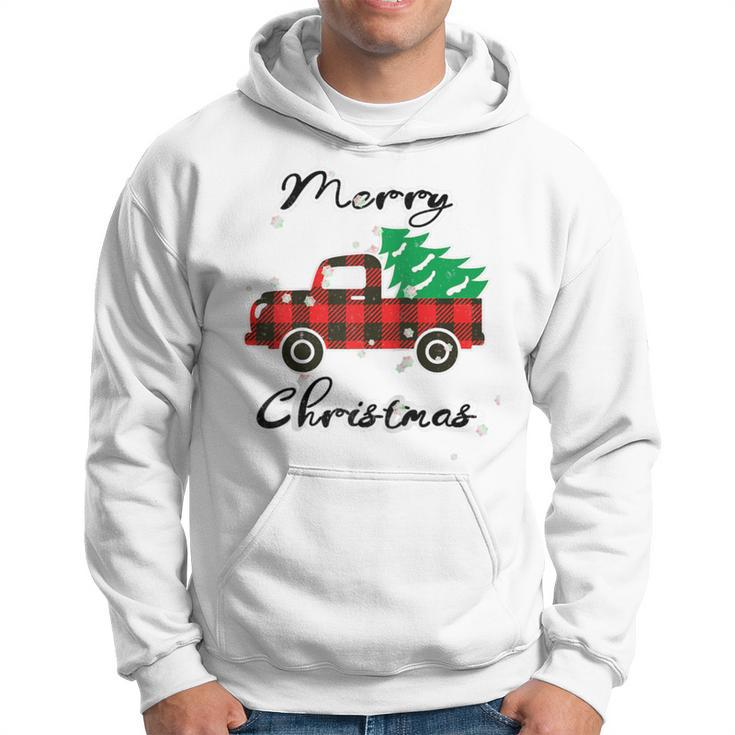 Buffalo Plaid Christmas Tree Cute Red Truck Xmas Hoodie