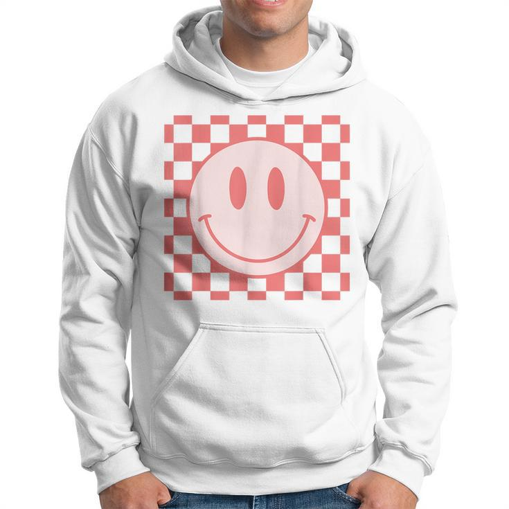 Checkered Pattern Smile Face Vintage Happy Face Red Retro  Hoodie