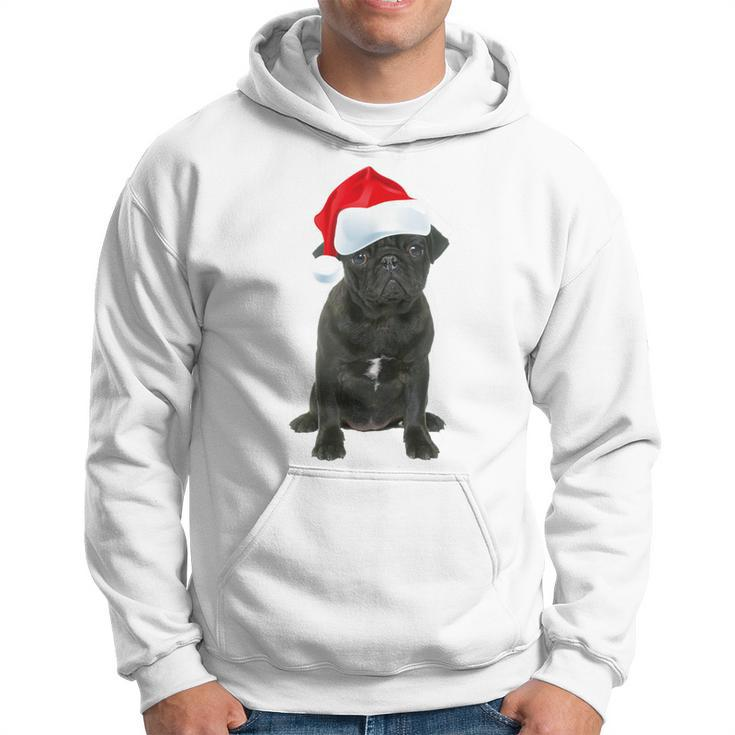 Cute Black Pug Santa Hat Matching Christmas Fun Hoodie