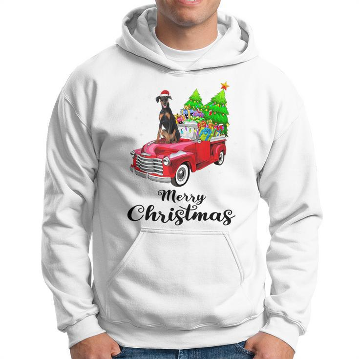 Doberman Pinscher Ride Red Truck Christmas Pajama Hoodie