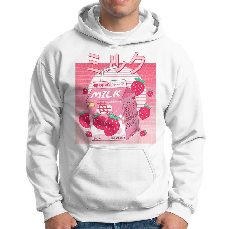 Funny Retro 90S Pink Strawberry Milk Japanese Kawaii 90S Vintage Designs Funny Gifts Hoodie