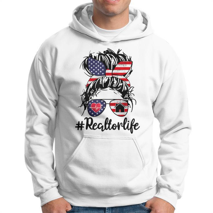 Happy July 4Th Day Real Estate Messy Buns Usa Flag Hoodie