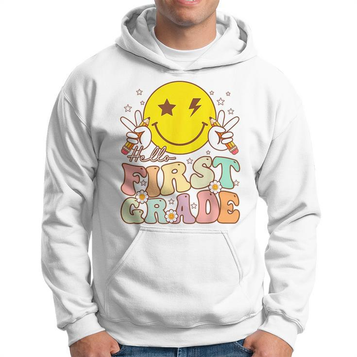 Hello First Grade Hippie Smile Face 1St Grade Back To School  Hoodie