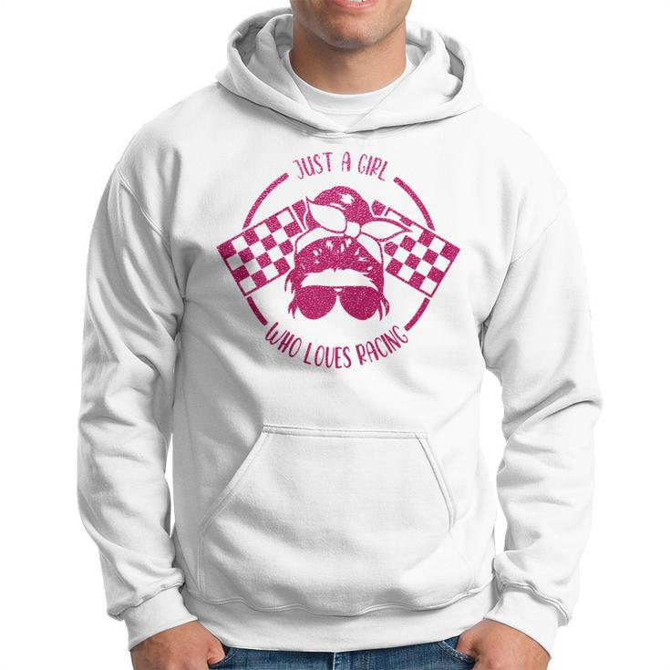 Just A Girl Who Loves Racing Race Day Checkered Flags Gift Racing Funny Gifts Hoodie