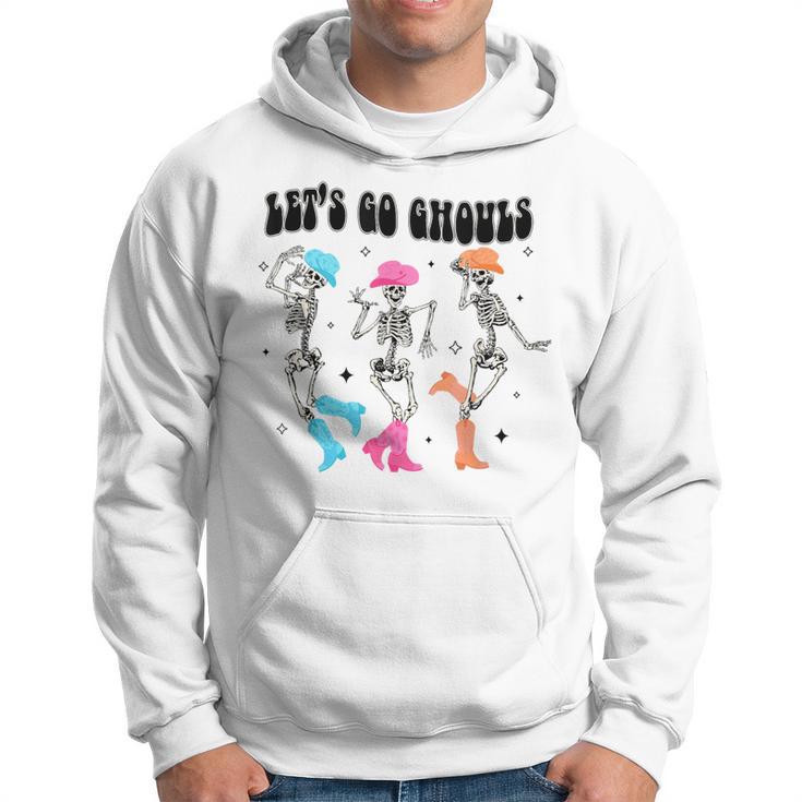 Let's Go Ghouls Halloween Western Spooky Skeletons Dancing Hoodie