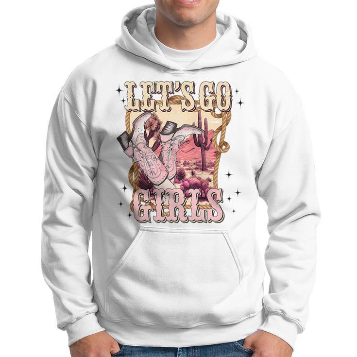 Lets Go Girl Cowboy Pink Boot Retro Western Country   Hoodie