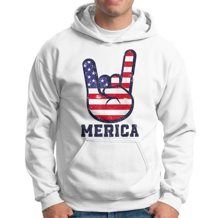 Merica Rock Sign 4Th Of July American Usa Flag Patriotic  Hoodie