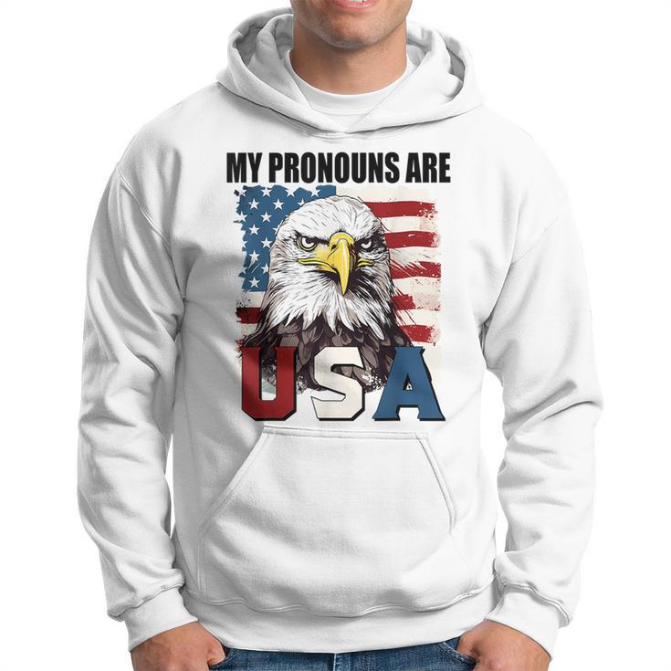 My Pronouns Are Usa American Flag Patriotic Eagle Graphic Patriotic Funny Gifts Hoodie