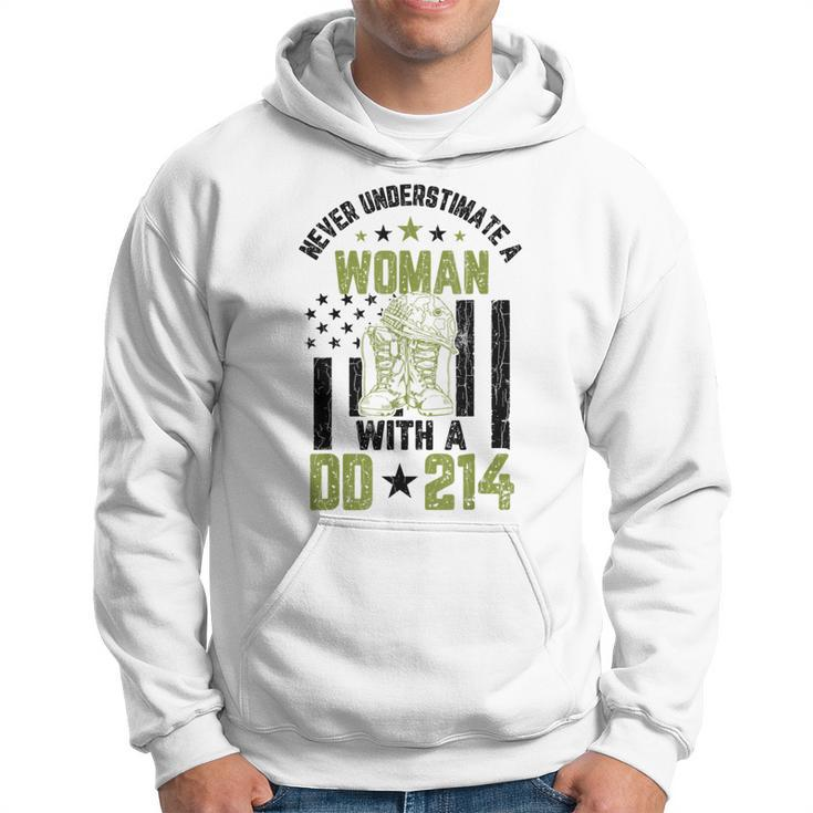Never Underestimate A Woman Veteran Veterans Day Graphic Veteran Funny Gifts Hoodie