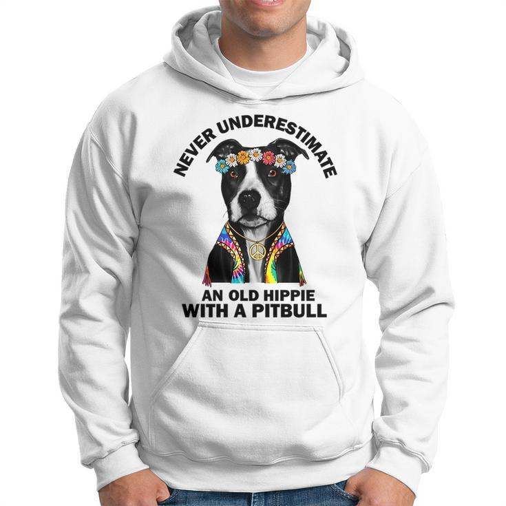 Never Underestimate An Old Hippie With A Pitbull Hoodie