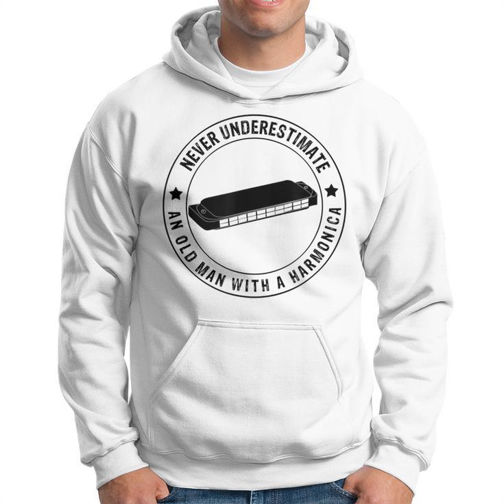 Never Underestimate An Old Man With A Harmonica Old Man Funny Gifts Hoodie