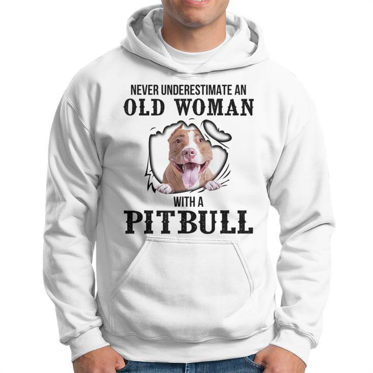 Never Underestimate An Old Woman With A Pitbull Old Woman Funny Gifts Hoodie