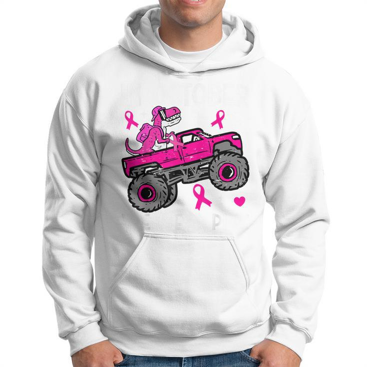 In October Wear Pink Breast Cancer Awareness Dinosaur Truck Hoodie