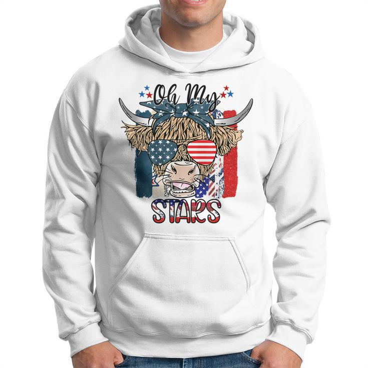 Oh My Stars Highland Cow Heifer Cow Girls 4Th Of July  Hoodie