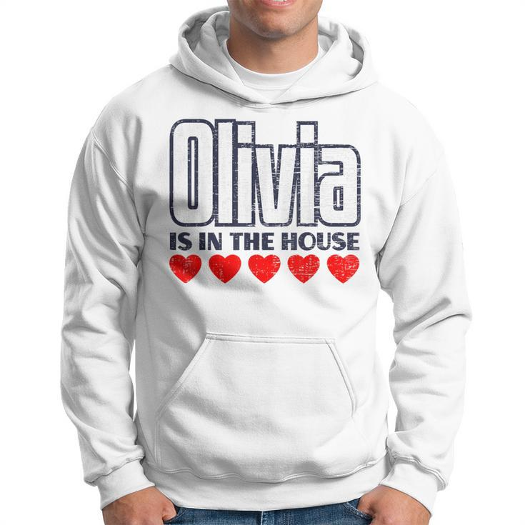 Olivia Is In The House Retro Hearts First Name Love Olivia Hoodie