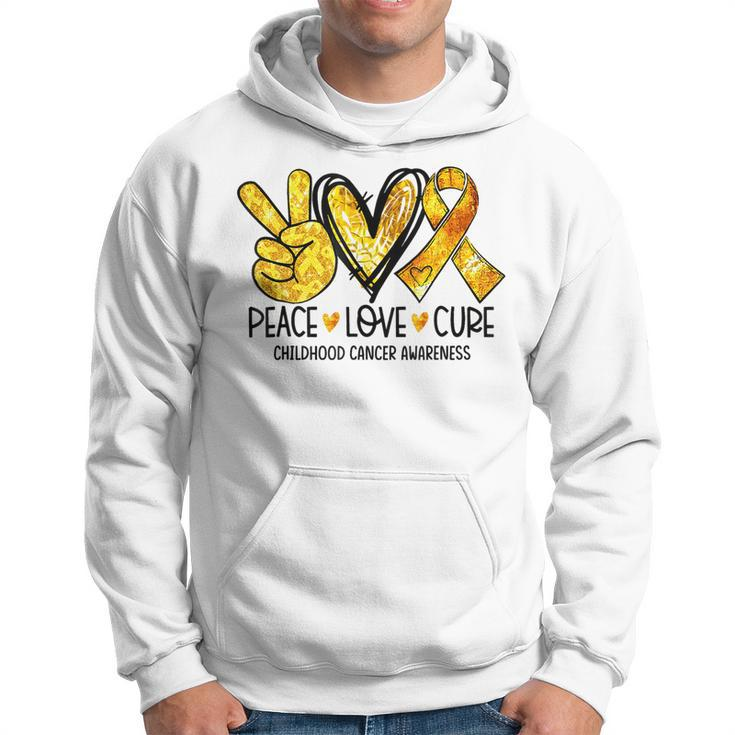 Peace Love Cure Childhood Cancer Awareness Gold Ribbon Hoodie