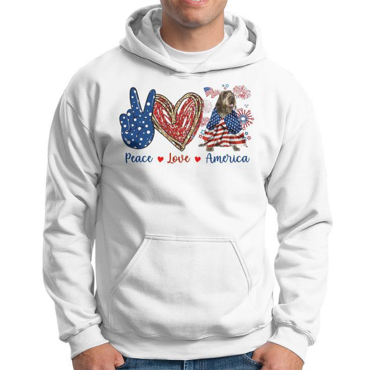 Peace Love Wirehaired Pointing Griffon Dog Patriotic America   Hoodie