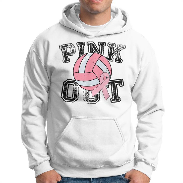 Pink Out Breast Cancer Awareness Pink Ribbon Volleyball Hoodie