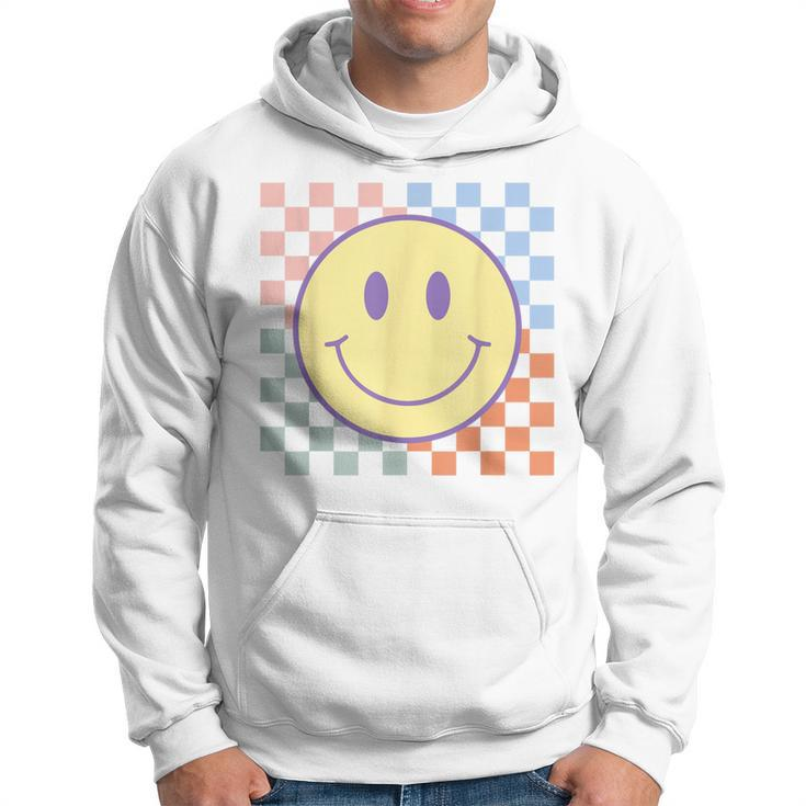 Retro Happy Face Checkered Pattern Smile Face Trendy Hoodie